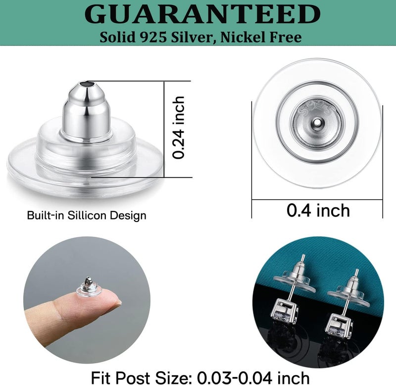 Catinee 3Pairs 925 Sterling Silver Earring Backs Replacements for Diamond Studs,14K White Gold Plated Hypoallergenic Secure Earring Backs (Silver) - Image 3